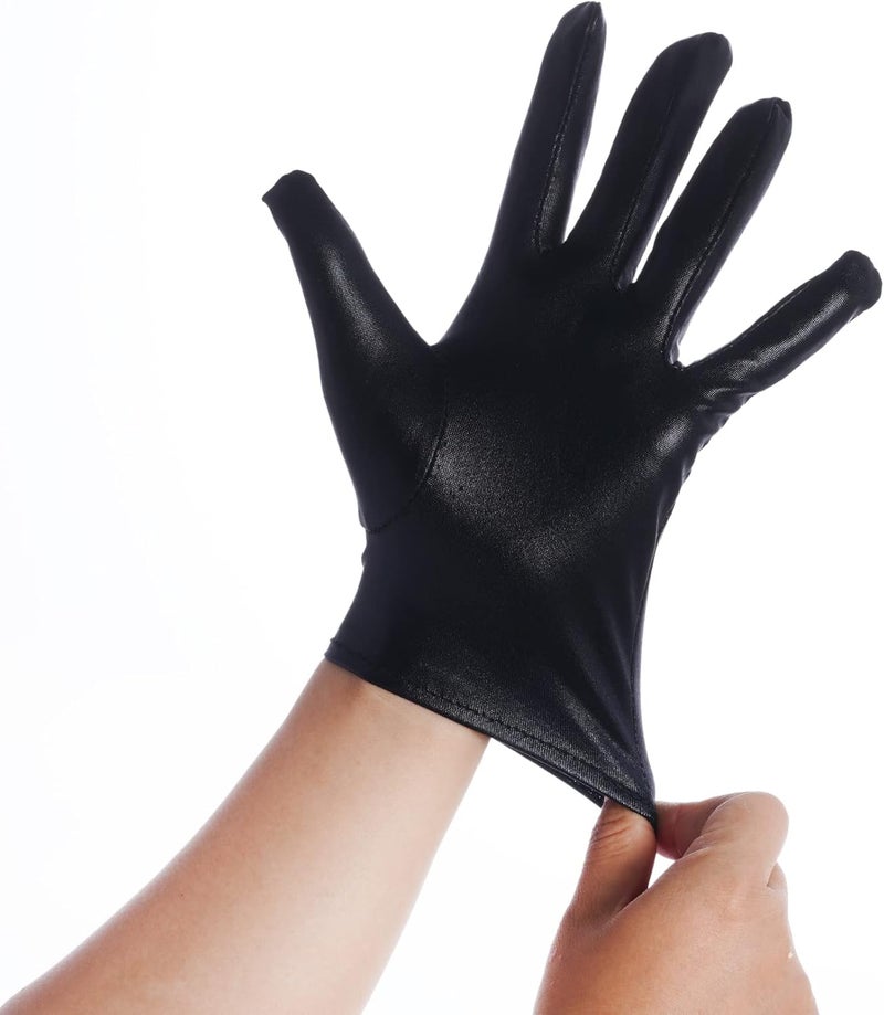 Rbenxia 1 Pair of Shiny Metallic Spandex Gloves Faux Leather Cropped Gloves for Halloween Cosplay Costume Party Favors - Image 3